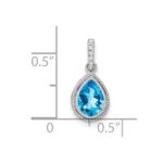 14k White Gold 7x5mm Pear Blue Topaz and Diamond Pendant - Image 4