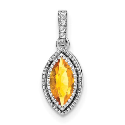 14k White Gold 8x4mm Marquise Citrine and Diamond Pendant