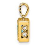 14k 6mm Square Blue Topaz and Diamond Pendant - Image 2