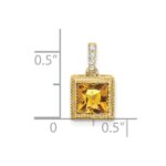 14k 6mm Square Citrine and Diamond Pendant - Image 3