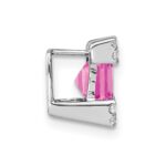 14k White Gold Square Lab Created Pink Sapphire and Diamond Chain Slide - Image 2
