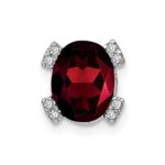 14k White Gold 9x7mm Oval Garnet and Diamond Chain Slide
