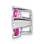 14k White Gold Octagon Lab Created Pink Sapphire and Diamond Chain Slide - Image 2