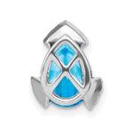 14k White Gold 10x7mm Pear Blue Topaz and Diamond Chain Slide - Image 4