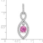 14k White Gold Round Lab Created Pink Sapphire and Diamond Chain Slide - Image 3