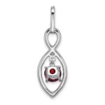 14k White Gold 6mm Round Garnet Dangle and Diamond Chain Slide - Image 4