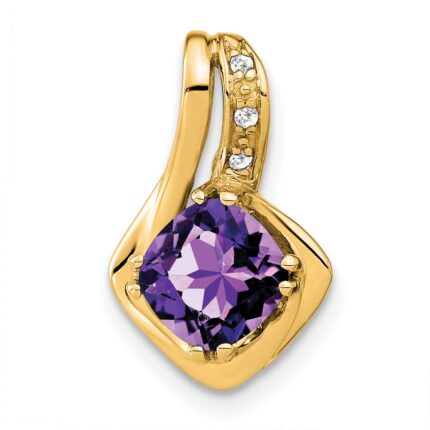 14k 6.4mm Cushion Amethyst and Diamond Chain Slide