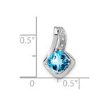 14k White Gold 6.4mm Cushion Blue Topaz and Diamond Chain Slide - Image 2