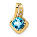 14k 6.4mm Cushion Blue Topaz and Diamond Chain Slide
