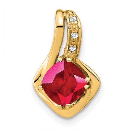 14k Cushion Lab Created Ruby and Diamond Chain Slide