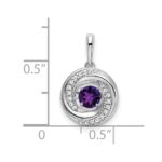 14k White Gold 4.5mm Round Moving Vibrant Amethyst and Diamond Pendant - Image 3