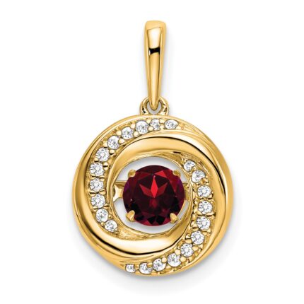 14k 4.5mm Round Moving Vibrant Garnet and Diamond Pendant