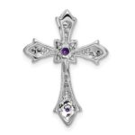 10k White Gold Amethyst and Diamond Fleur de Lis Cross Chain Slide - Image 3