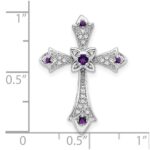 10k White Gold Amethyst and Diamond Fleur de Lis Cross Chain Slide - Image 4