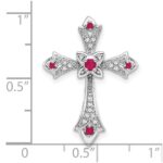 14k White Gold Round Ruby and Diamond Fleur de Lis Cross Chain Slide - Image 3