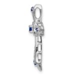 10K White Gold Sapphire and Diamond Fleur de Lis Cross Chain Slide - Image 2