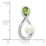 14k White Gold 6x4mm Pear Peridot/Freshwater Cultured Pearl/Diamond Infinity Chain Slide - Image 3