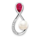 14k White Gold Pear Ruby/Freshwater Cultured Pearl/Diamond Infinity Chain Slide
