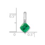 14k White Gold Cushion Emerald and Diamond Pendant - Image 3