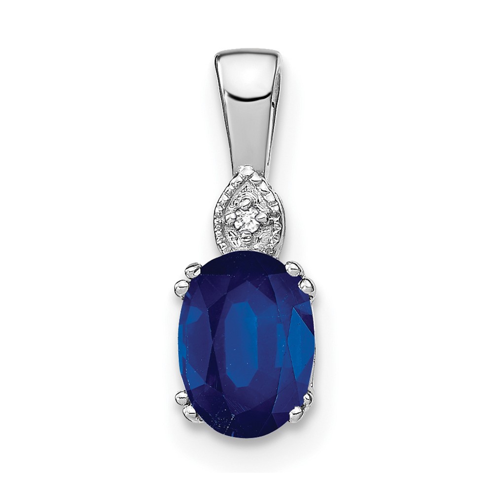 PM7185-SA-001-WA.jpg 14k White Gold 7x5mm Oval Sapphire and Diamond Pendant - Image 1