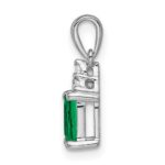 14k White Gold Rectangle Emerald and Diamond Pendant - Image 2