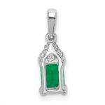 14k White Gold Rectangle Emerald and Diamond Pendant - Image 4