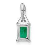 14k White Gold Rectangle Emerald and Diamond Pendant - Image 4
