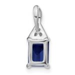 14k White Gold Emerald-shape Sapphire and Diamond Pendant - Image 4