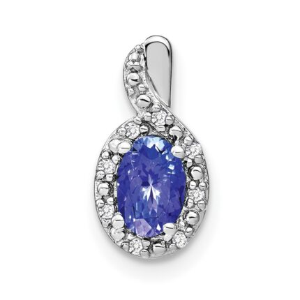 14k White Gold 6x4mm Oval Tanzanite and Diamond Halo Pendant