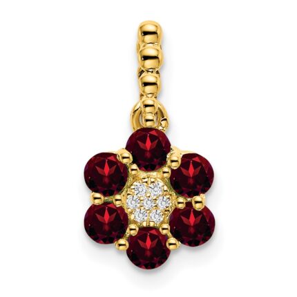 14k Garnet and Diamond Floral Pendant