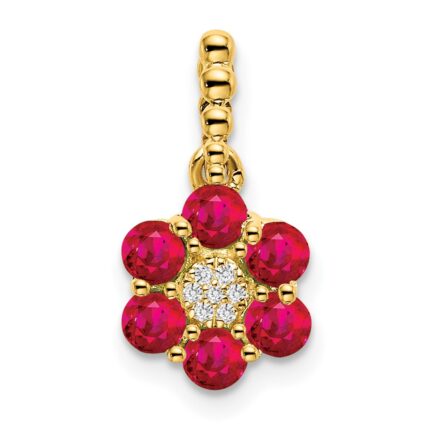 14k Ruby and Diamond Floral Pendant