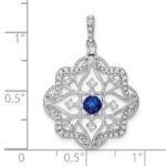 14k White Gold Sapphire and Diamond Vintage Filigree Pendant - Image 3