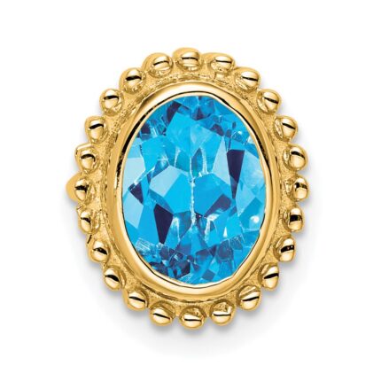 14k 8x6mm Oval Blue Topaz Beaded Edge Chain Slide