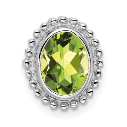 14k White Gold 8x6mm Oval Peridot Beaded Edge Chain Slide