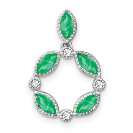 14k White Gold Marquise Emerald and Diamond Circle Chain Slide