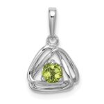 14k White Gold 4mm Round August/Peridot Triangle Pendant