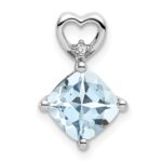 14k White Gold 7mm Cushion March/Aquamarine and Diamond Heart Chain Slide