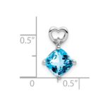 14k White Gold 7mm Cushion December/Blue Topaz and Diamond Heart Chain Slide - Image 2