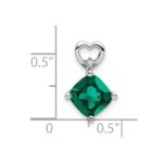 14k White Gold 7mm Cushion May/Lab Created Emerald and Diamond Heart Chain Slide - Image 2