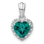 Sterling Silver Rhod-plated Created Alexandrite and Diamond Pendant