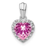 Sterling Silver Rhod-plated Created Pink Sapphire/Diamond Pendant