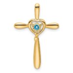 14k December/Blue Topaz Cross with Heart Chain Slide