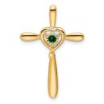 14k May/Lab Created Emerald Cross with Heart Chain Slide