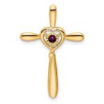 14k June/Rhodolite Garnet Cross with Heart Chain Slide