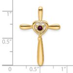 14k June/Rhodolite Garnet Cross with Heart Chain Slide - Image 2