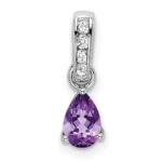 10k White Gold Pear Amethyst and Diamond Pendant