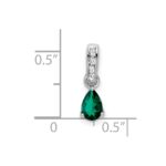 14k White Gold 6x4 Pear May/Lab Created Emerald and Diamond Pendant - Image 2