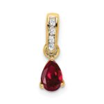 10k Yellow Gold Pear Created Ruby and Diamond Pendant