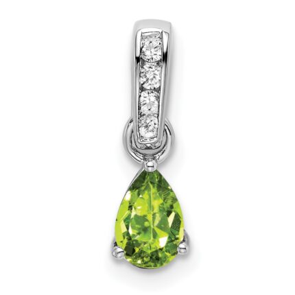 14k White Gold 6x4 Pear August/Peridot and Diamond Pendant