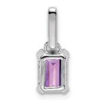 14k White Gold 7x5 Emerald-cut February/Amethyst and Diamond Pendant - Image 3